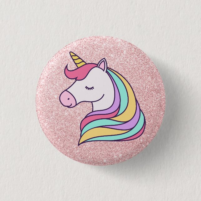 Shimmering Pink Glitter Magical Unicorn 3 Cm Round Badge (Front)