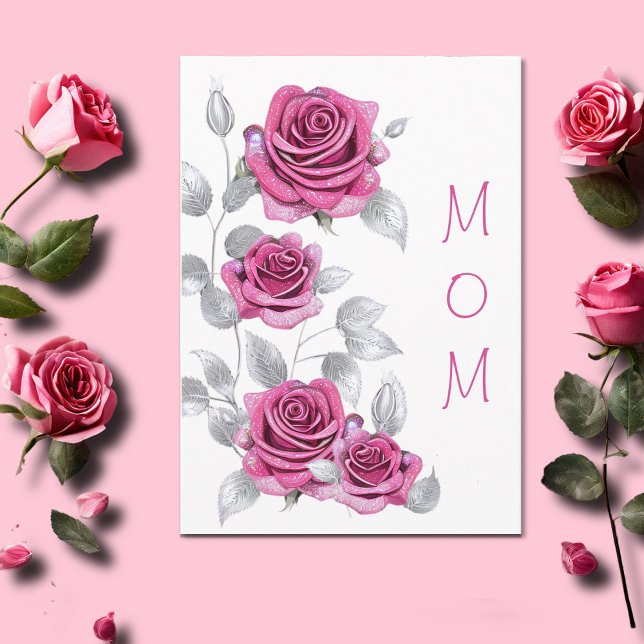 Shimmering Pink Roses with Silver Mother's Day  Card (Creator Uploaded)