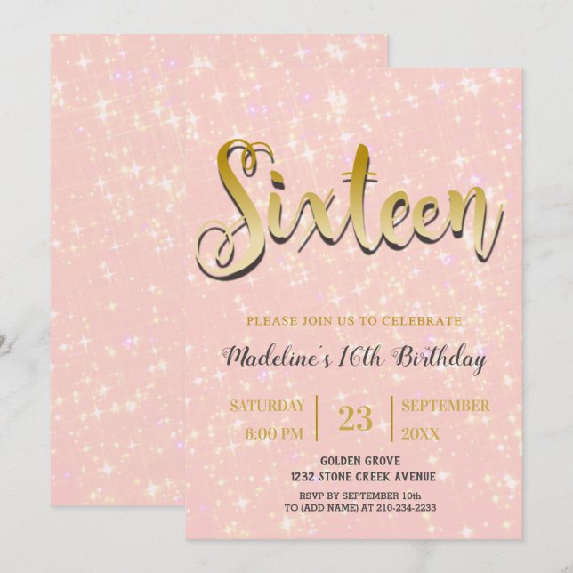 Shimmering Pink | Sweet 16 Invitation (Front/Back)