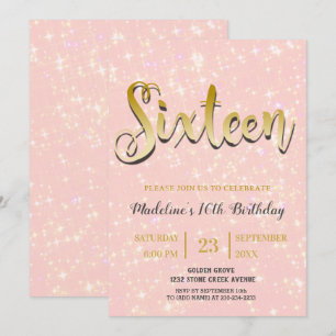 Shimmering Pink   Sweet 16 Invitation