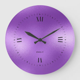 Shimmering Purple Background Monogram Large Clock