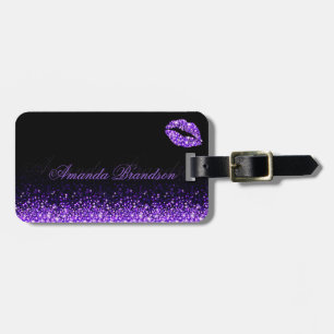 Shimmering Purple Lips Black Luggage Tag