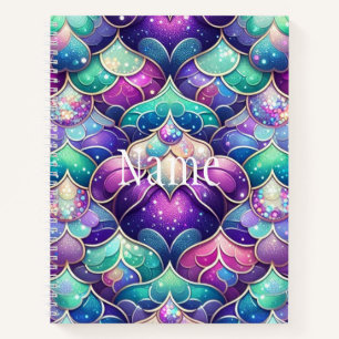 Shimmering Purple Mermaid Tail Print Name Notebook