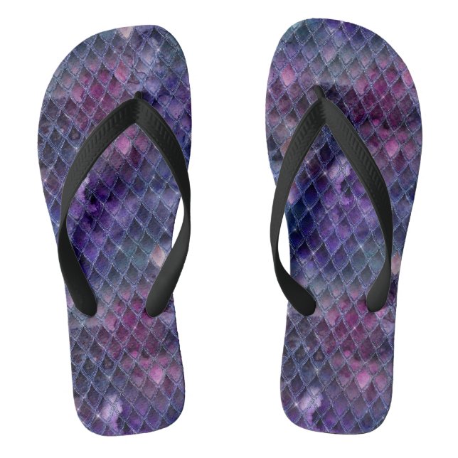 Shimmering Purple Ombre & Glitter Dragon Scales Flip Flops (Footbed)