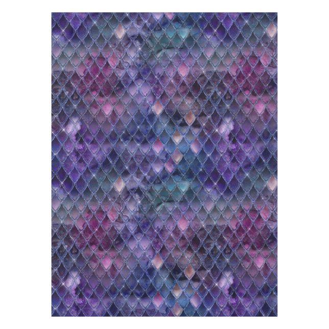 Shimmering Purple Ombre & Glitter Dragon Scales Tablecloth (Front)