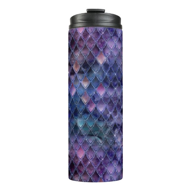 Shimmering Purple Ombre & Glitter Dragon Scales Thermal Tumbler (Front)