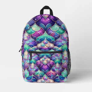 Shimmering Purple Teal Mermaid Tail Scales Print Printed Backpack