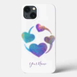 Shimmering rainbow hearts with your Name iPhone 13 Case