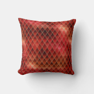 Shimmering Red Ombre Glitter Dragon Scales Cushion