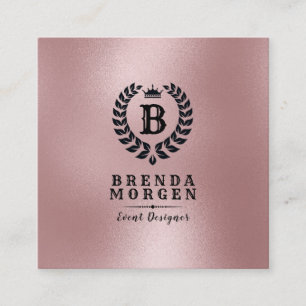 Shimmering Rose-gold & Black Laurel Wreath Square Business Card