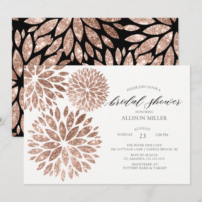 Shimmering Rose Gold Dahlias Bridal Shower Invitation (Front/Back)