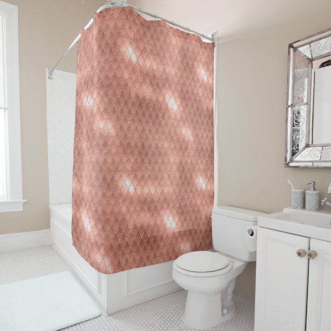 Shimmering Rose Gold Glitter Dragon Scales Shower Curtain (In Situ)