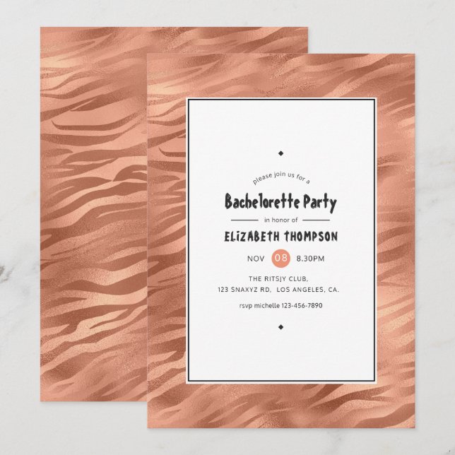 Shimmering Rose Gold Tiger Stripes Bachelorette Invitation (Front/Back)