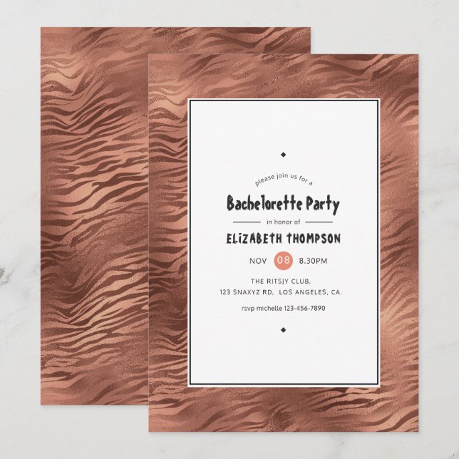 Shimmering Rose Gold Tiger Stripes Bachelorette Invitation (Front/Back)