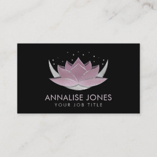 Shimmering Rose Silver Lotus and Moon Business Card