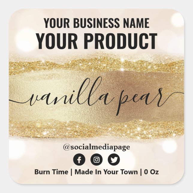 Shimmering Scented Soy Candle Labels (Front)