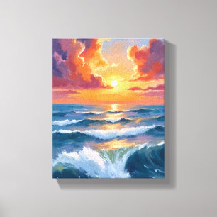 Shimmering Sea Sunset Ocean Watercolor Painting Canvas Print