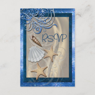 Shimmering Seashell Blue Beach Rsvp Invitation