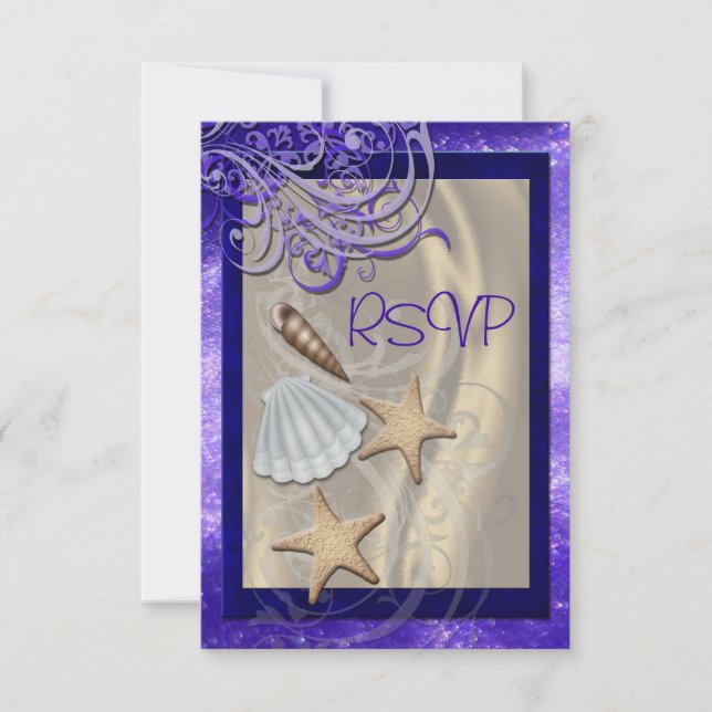 Shimmering Seashell Purple Beach Rsvp Invitation (Front)