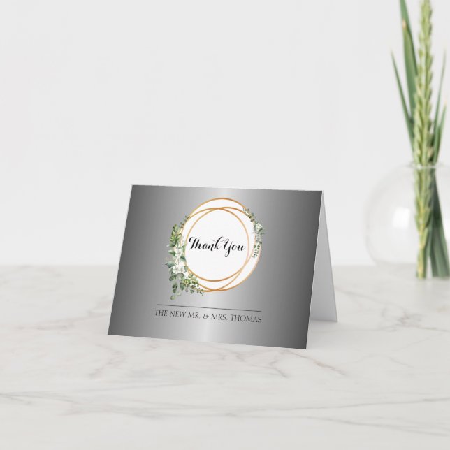 Shimmering Silver And Golden Rings Thank You Card (Front)