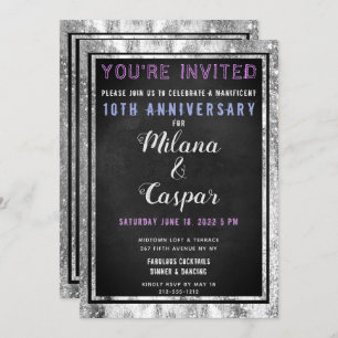 Shimmering Silver Black Chalkboard Anniversary Invitation