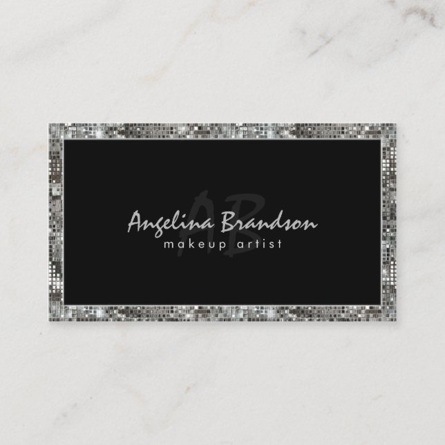 Shimmering Silver Border Makeup Artist Damask Card (Front)