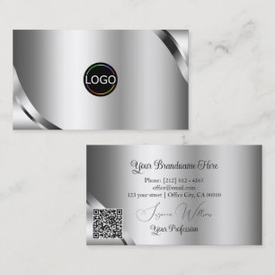 Shimmering Silver Details with Logo and QR Code Business Card
