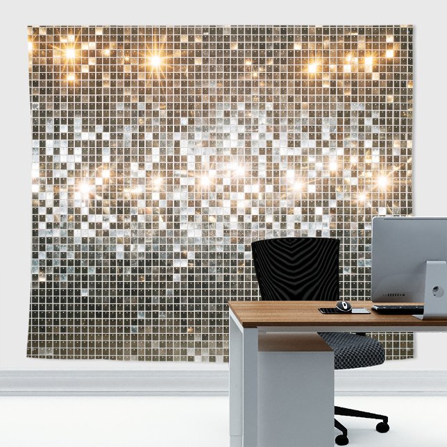 Shimmering Silver Disco Mirror Tile Party Backdrop Tapestry (Disco Ball Party tapestry decor: use it with or without logo. Add texts with the Editor Tool!)