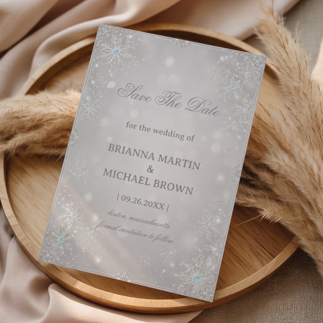 Shimmering Silver Frosted Winter Elegance Save The Date (Creator Uploaded)
