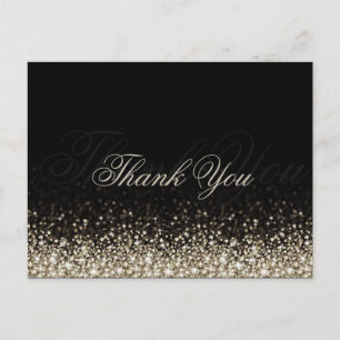 Shimmering Silver Glitter Black Thank You Postcard