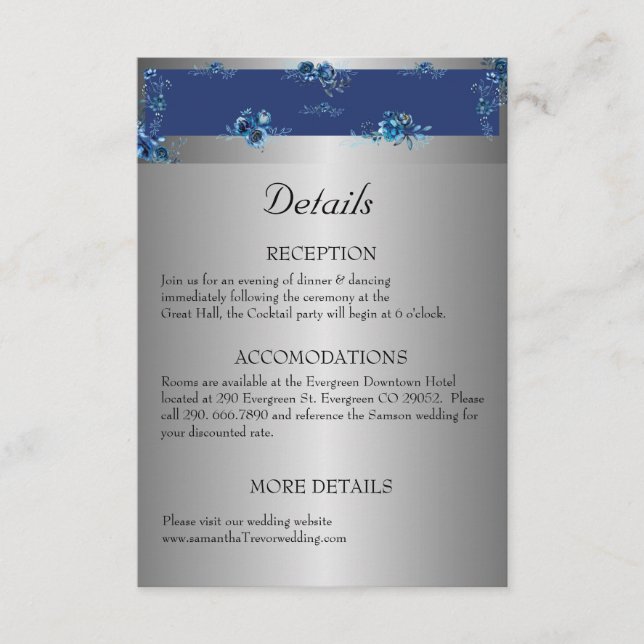 Shimmering Silver Romance: Our Wedding Details Enclosure Card (Front)