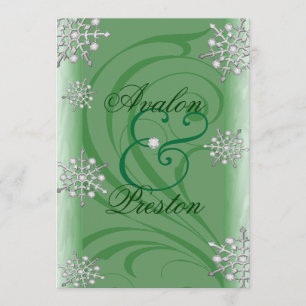 Shimmering Snowflake Green Winter Wedding Invitation