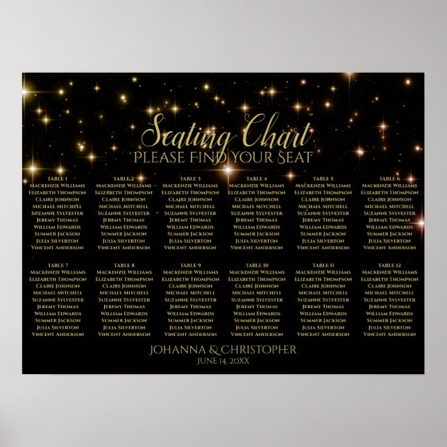 Shimmering Sparkles 12 Table Wedding Seating Chart (Front)