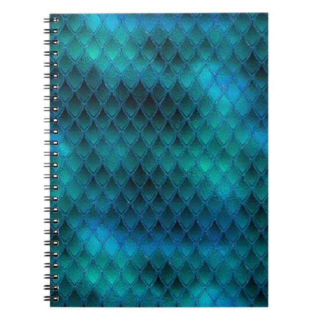 Shimmering Teal & Glitter Dragon Scales Notebook (Front)
