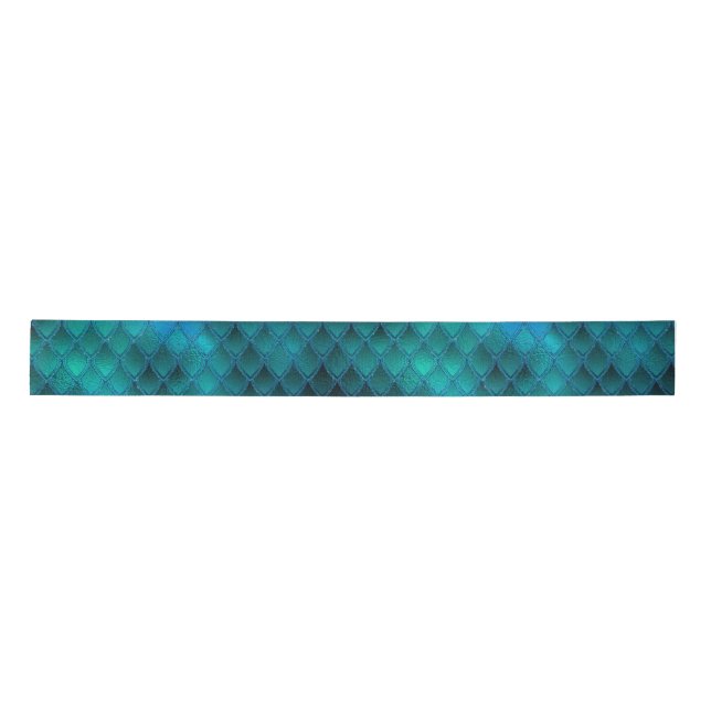 Shimmering Teal & Glitter Dragon Scales Satin Ribbon (Front)