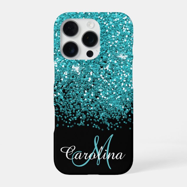 Shimmering Teal Glitter, Personalised iPhone Case (Back)