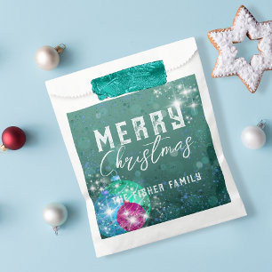 Shimmering Teal Green Merry Christmas Holiday Favour Bags