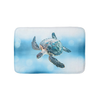 Shimmering Turquoise Sea Turtle | Coastal Bath Mat