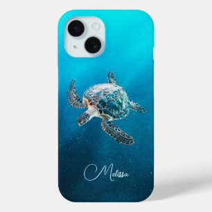Shimmering Turquoise Sea Turtle   Coastal iPhone 15 Case