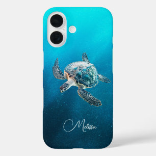 Shimmering Turquoise Sea Turtle Coastal iPhone 16 Case