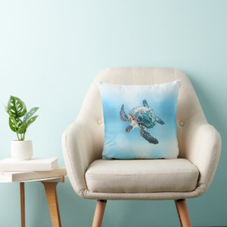 Shimmering Turquoise Sea Turtle | Coastal Cushion