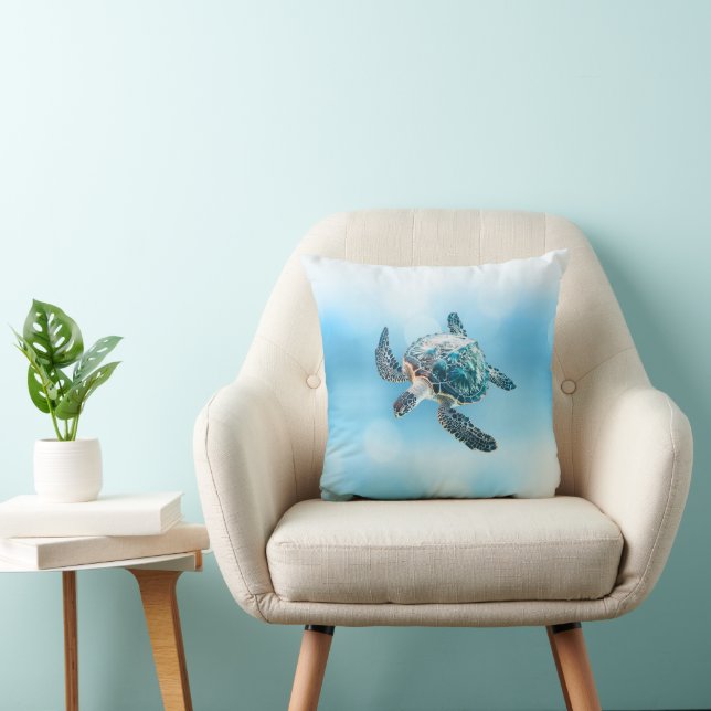 Shimmering Turquoise Sea Turtle | Coastal Cushion (Chair)