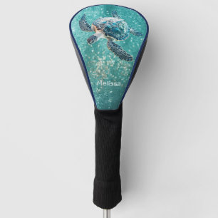 Shimmering Turquoise Sea Turtle   Coastal Golf Head Cover