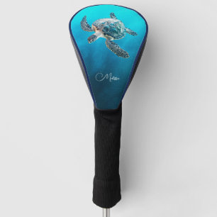 Shimmering Turquoise Sea Turtle   Coastal Golf Head Cover