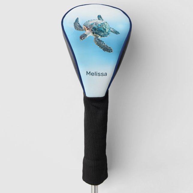 Shimmering Turquoise Sea Turtle | Coastal Golf Head Cover (Front)