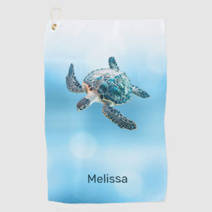 Shimmering Turquoise Sea Turtle Coastal Golf Towel