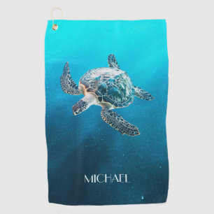 Shimmering Turquoise Sea Turtle   Coastal Golf Towel
