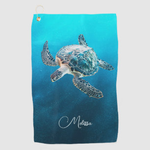 Shimmering Turquoise Sea Turtle   Coastal Golf Towel