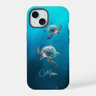 Shimmering Turquoise Sea Turtle Coastal iPhone 15 Case