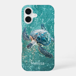 Shimmering Turquoise Sea Turtle Coastal iPhone 16 Case